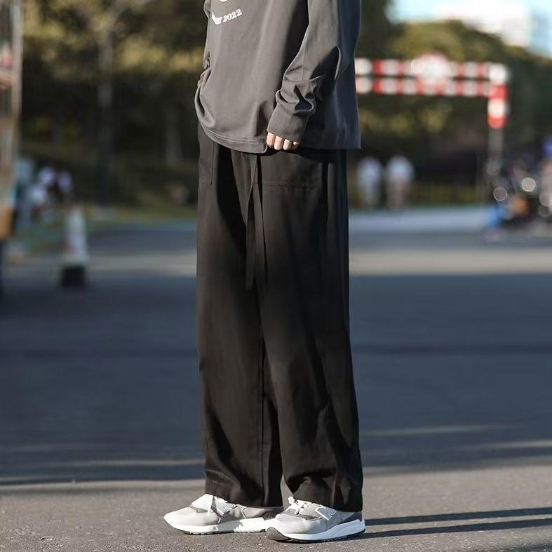 乐天商城 - カジュアルパンツ メンズ ズボン ボトムス ロングパンツ スラックス 直筒 接触冷感 薄手 伸縮性 ストレッチ ゆったり 普段使い 通勤 通学 ブラック カキ 軍緑 春夏 秋冬 オールシーズン 高腰 ウエスト紐 ポケット