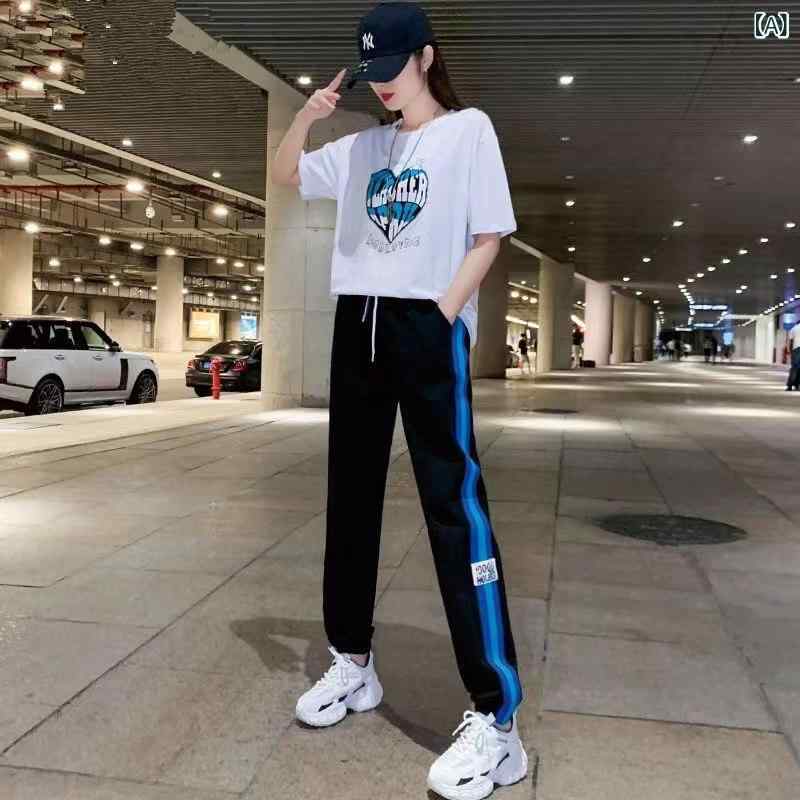 カジュアルパンツ レディース セットアップ 上下セット 半袖 Tシャツ カットソー ...