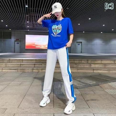カジュアルパンツ レディース セットアップ 上下セット 半袖 Tシャツ カットソー ...