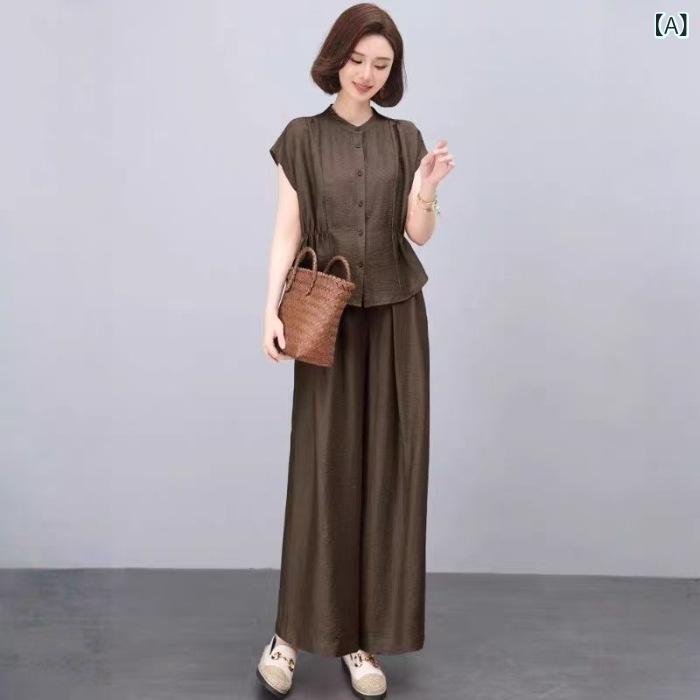 セットアップ レディース 上下セット 2点セット トップス パンツ 半袖 3分袖 Tシャ...