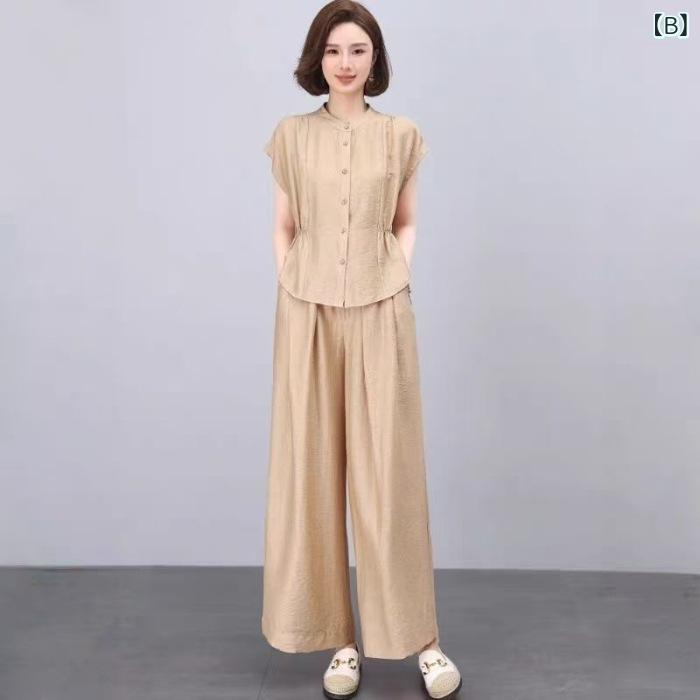 セットアップ レディース 上下セット 2点セット トップス パンツ 半袖 3分袖 Tシャ...