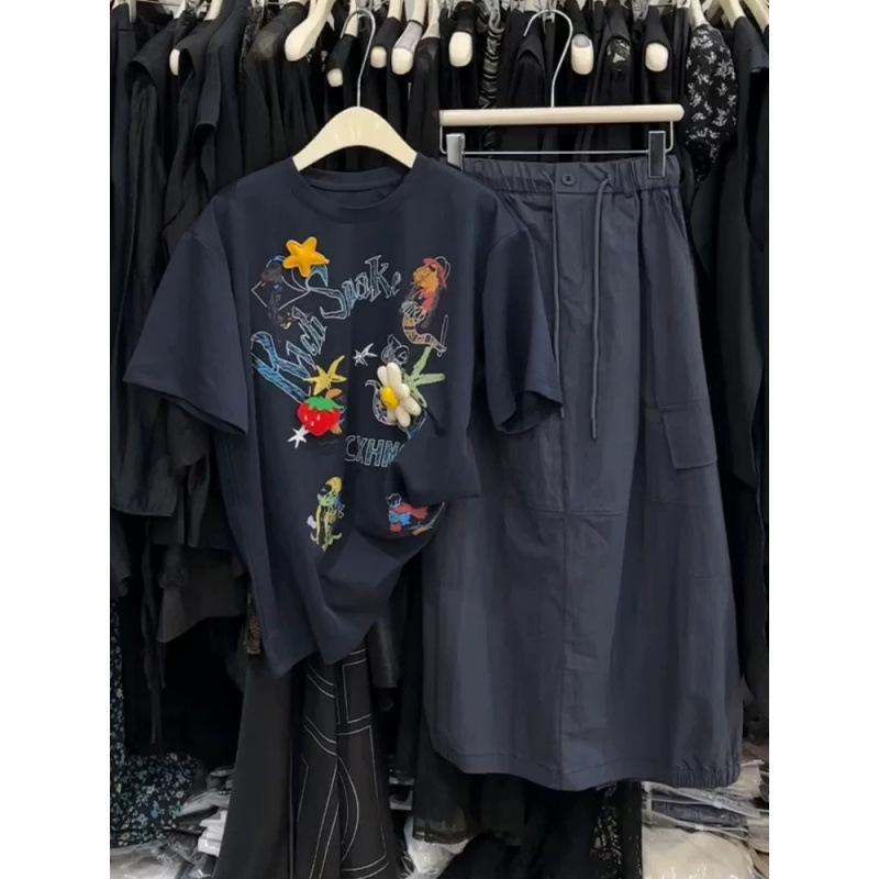 セットアップ レディース スカートスーツ 半袖 Tシャツ カットソー ミモレ丈 ロン...