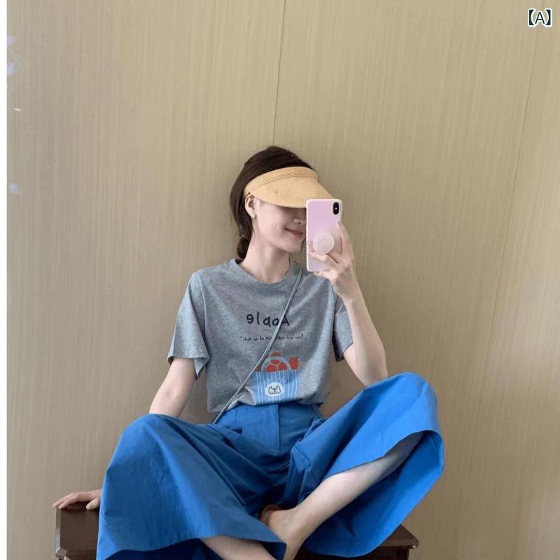 セットアップ レディース カジュアルスーツ 2点セット 半袖 Tシャツ プルオーバー ...