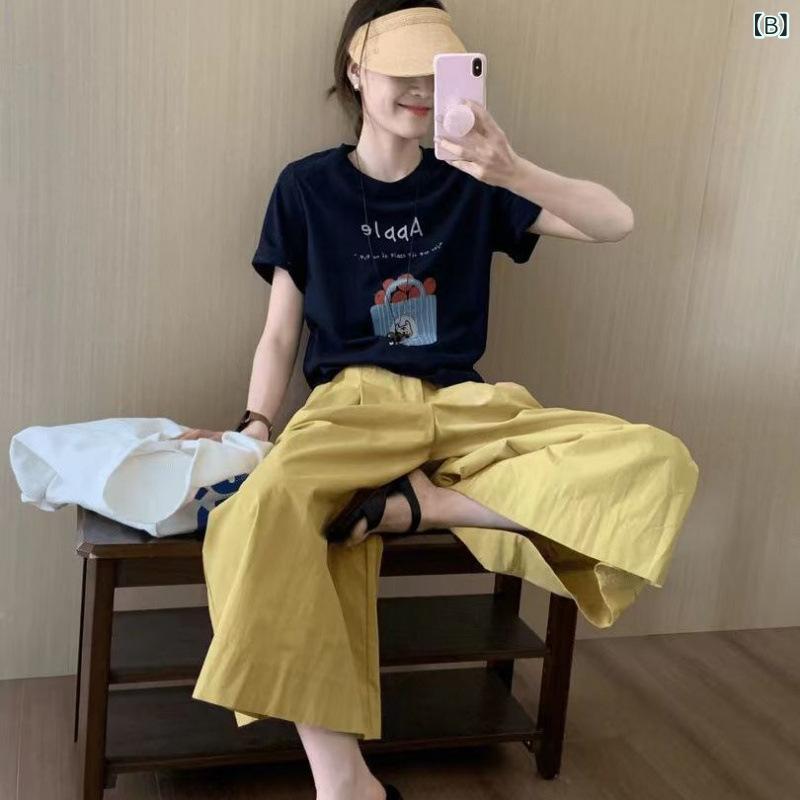 セットアップ レディース カジュアルスーツ 2点セット 半袖 Tシャツ プルオーバー ...
