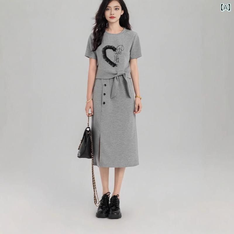セットアップ レディース 夏 半袖 トップス Tシャツ 半袖Tシャツ 半袖カットソー ...