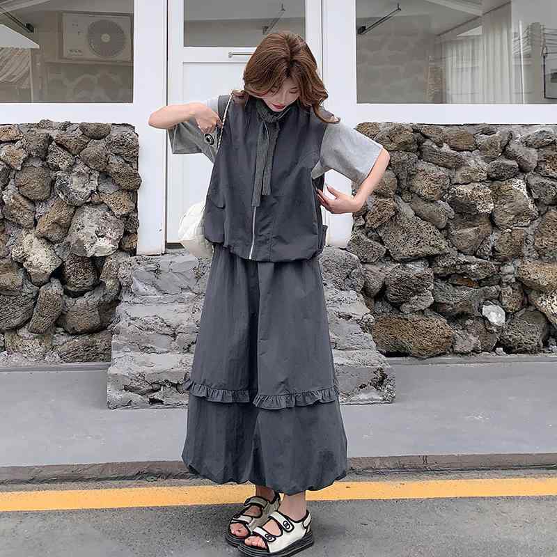 セットアップ レディース 春夏 3点セット ベスト 半袖Tシャツ ロングスカート マキ...