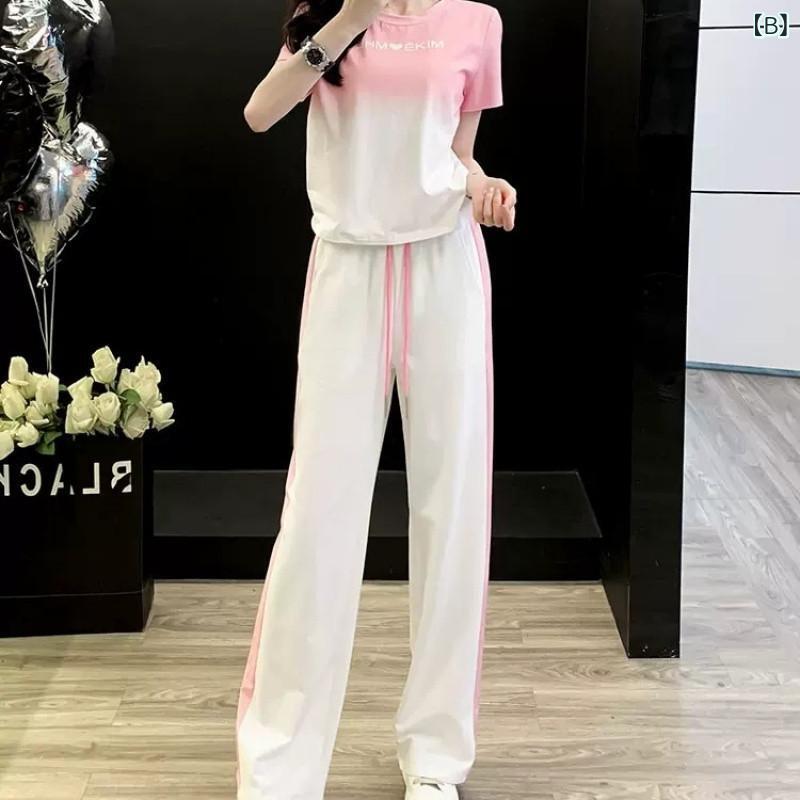 セットアップ レディース 上下セット 半袖 グラデーション Tシャツ トップス ワイ...