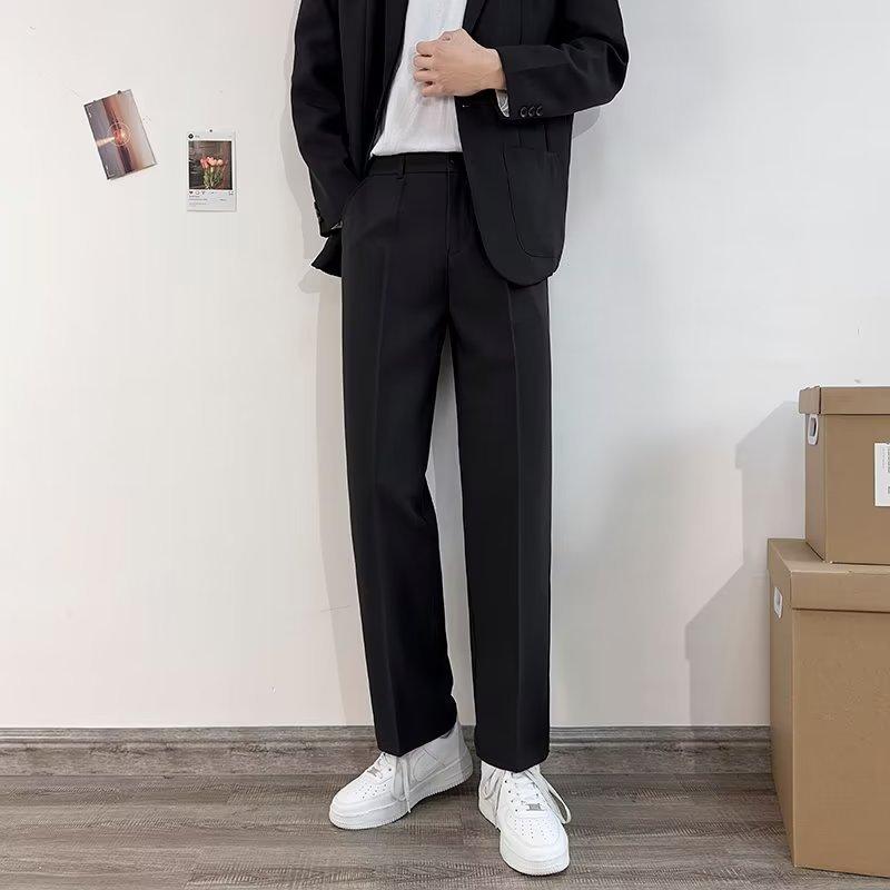 Rakuten - スラックス メンズ 男性用 パンツ ズボン ロングパンツ ワイドパンツ ストレート ゆるカジ 楽ちん ボトムス 薄手 オールシーズン 無地 シンプル ビジネスカジュアル 普段使い 通学 黒 茶 カーキ ダークグレー