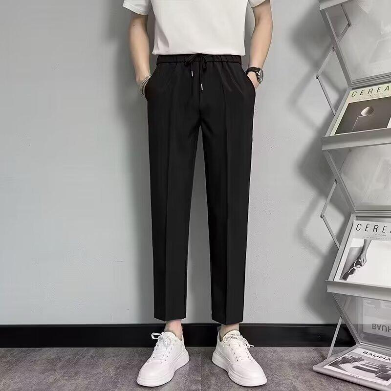 Rakuten - スラックス メンズ 男性用 パンツ スーツパンツ ズボン 長ズボン ロングパンツ ワイドパンツ ストレート ゆるカジ ボトムス 高級感 接触冷感 薄手 軽量 竹繊維 酢酸繊維 無地 杏 黒 深灰 オールシーズン 宴会 ビジネス
