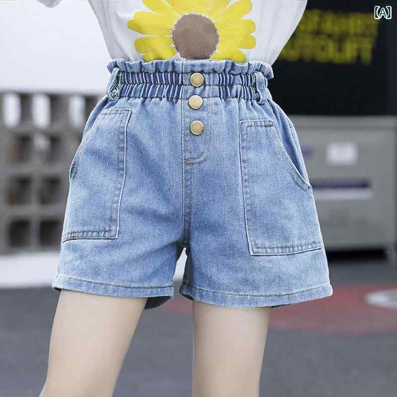 ショートパンツ キッズ 女の子 子供 デニムパンツ ハーフパンツ 短パン 半ズボン ボトムス ジーンズ ジーパン 綿 コットン 柔らかい 薄手 通気性 カジュアル かわいい おしゃれ ウエストゴム ブルー ピンク 100-160cm remake-buddy-10616023 リメイクバディー サンプル画像2