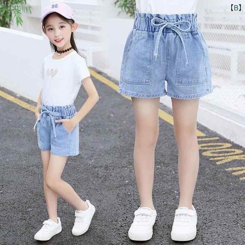 ショートパンツ キッズ 女の子 子供 デニムパンツ ハーフパンツ 短パン 半ズボン ボトムス ジーンズ ジーパン 綿 コットン 柔らかい 薄手 通気性 カジュアル かわいい おしゃれ ウエストゴム ブルー ピンク 100-160cm remake-buddy-10616023 リメイクバディー サンプル画像3