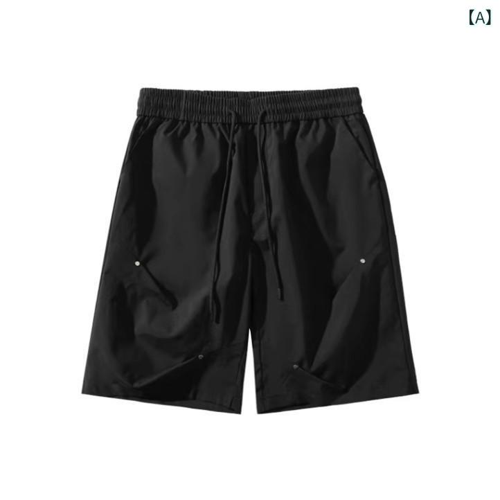 ショートパンツ レディース 五分丈 接触冷感 ハーフパンツ 工装 ワークパンツ スタッズ プリーツ 美脚 薄手 ボトムス ズボン カジュアル スポーティ ストリート系 ドローストリング ウエストゴム 快適 軽量 ブラック グレー