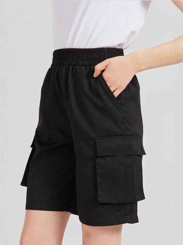 ショートパンツ レディース 五分丈 カーゴパンツ ハーフパンツ ワークパンツ ボトムス ズボン カジュアル 運動 スポーツ アウトドア レジャー 普段使い 通勤 ウエストゴム ポケット付き 伸縮性 軽量 無地 ブラック 炭黒 カーキ