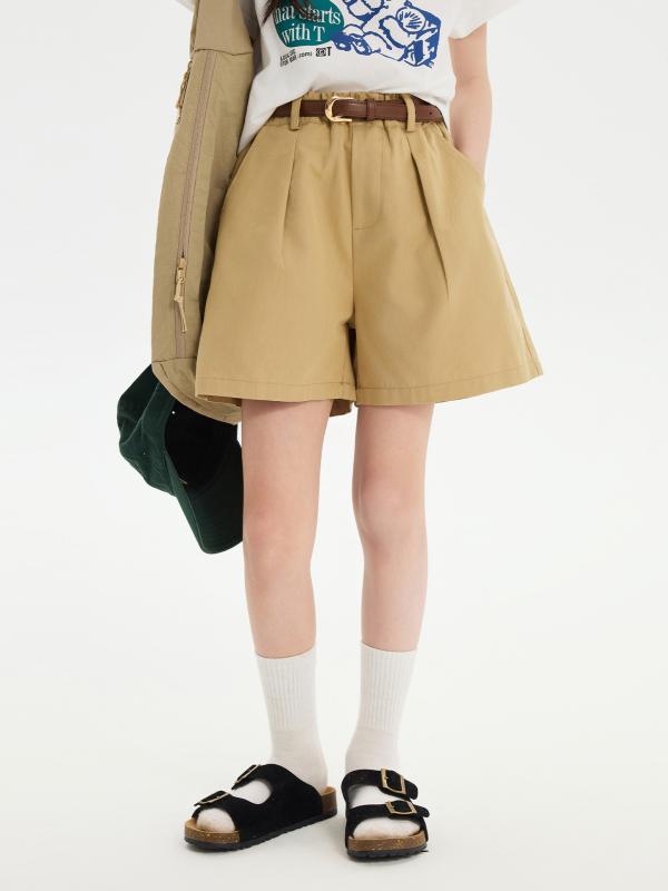 ショートパンツ キッズ 女の子 ジュニア Aライン ハーフパンツ 短パン 半ズボン 5分丈 ボトムス 子供服 中学生 小学生 薄手 涼しい 夏 コットン 綿 100 伸縮 ウエストゴム 無地 通学 カジュアル 白 カーキ