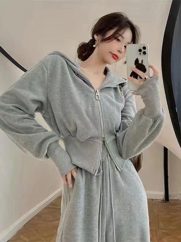 セットアップ レディース 秋冬 運動服 ジャージ 上下セット 2点セット パーカー ジップアップ フード付き ロングパンツ 部屋着 ルームウェア 普段使い 通勤用 通学用 学生 伸縮性 快適 グレー 黒 ピンク
