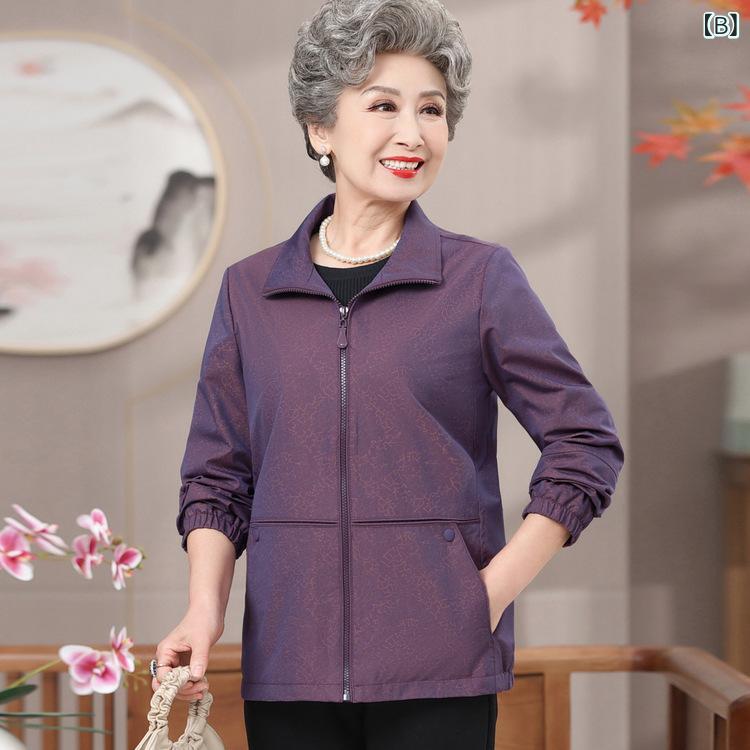 ジャケット アウター レディース おばあちゃん 祖母 シニア ハイミセス 母親 春秋 薄手 ウィンドブレーカー カーディガン 花柄 ボタニカル ゆったり 大きいサイズ ポケット付き 酒赤 紫 remake-buddy-10617986 リメイクバディー サンプル画像3