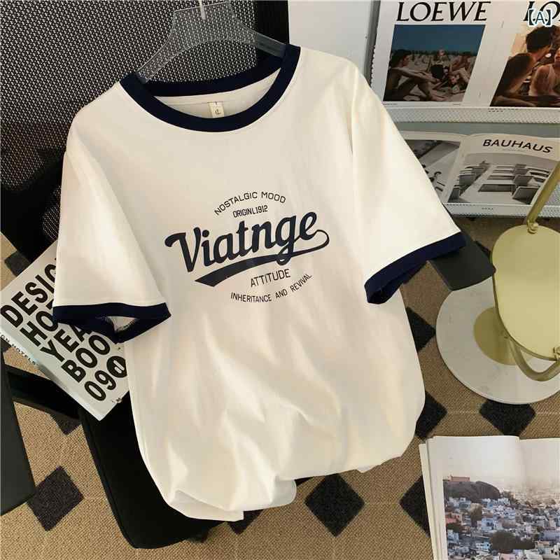 樂天商城 - Tシャツ レディース 半袖 トップス カットソー プルオーバー 丸首 ラウンドネック 綿 コットン ゆったり ビッグシルエット カジュアル ボーイッシュプリント 英字 アルファベット ホワイト 白 春夏 通学