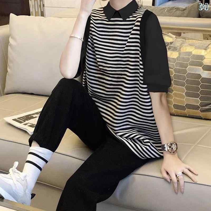 Tシャツ レディース 春夏 カットソー トップス POLOネック 襟付き 半袖 五分袖 レ...