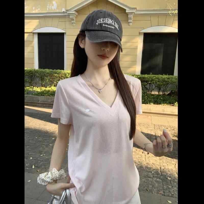 樂天商城 - Tシャツ レディース 半袖 トップス Vネック チュニック カットソー プルオーバー 無地 ゆったり ルーズ カジュアル オフィス OL 通勤 通学 普段使い お出かけ 体型カバー 華奢見え 肌触り やわらか 白 ピンク
