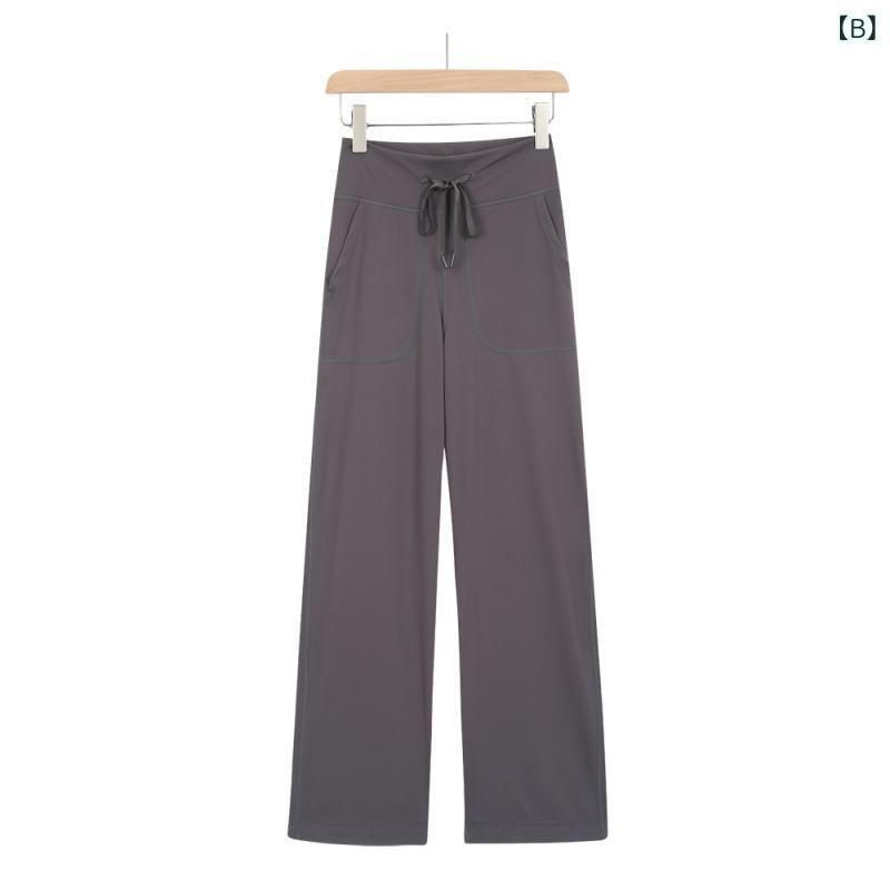 カジュアルパンツ レディース ヨガパンツ ストレートパンツ ワイドパンツ 長ズボン ボトムス ハイウエスト 美脚 ヒップアップ ドローストリング 伸縮性 高弾力 ストレッチ 快適 履きやすい 日常 普段使い 運動 スポーツ 春夏秋 ブラック 石墨グレー remake-buddy-10623411 リメイクバディー サンプル画像3
