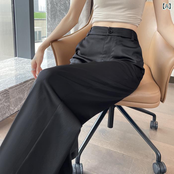 パンツ レディース ワイドパンツ スラックス 接触冷感 アセテート センタープレス ストレートパンツ カジュアル 大きいサイズ ズボン ボトムス ロング丈 ウエストゴム 無地 シンプル 春夏 remake-buddy-10799848 リメイクバディー サンプル画像2