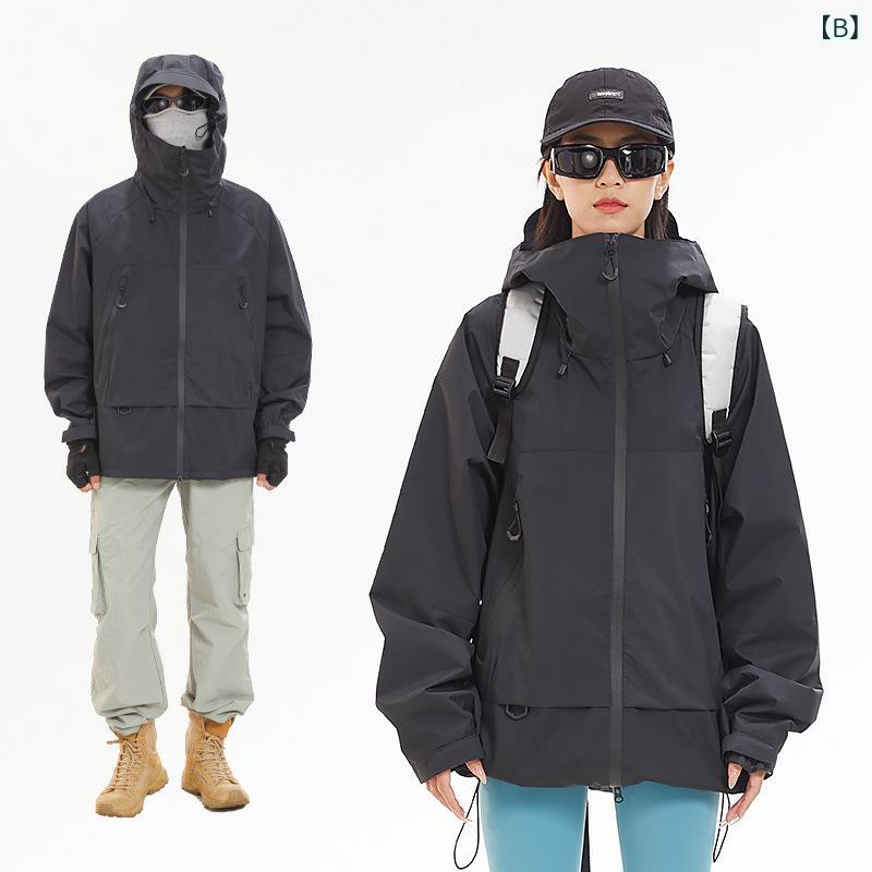 マウンテンパーカー メンズ レディース アウター ジャケット ブルゾン 登山服 ウインドブレーカー 防風 防水 撥水 フード付き ジャンパー ジップアップ ライトアウター ポケット 長袖 無地 春秋 軽量 釣り 登山 ハイキング キャンプ ブラック remake-buddy-10624971 リメイクバディー サンプル画像3
