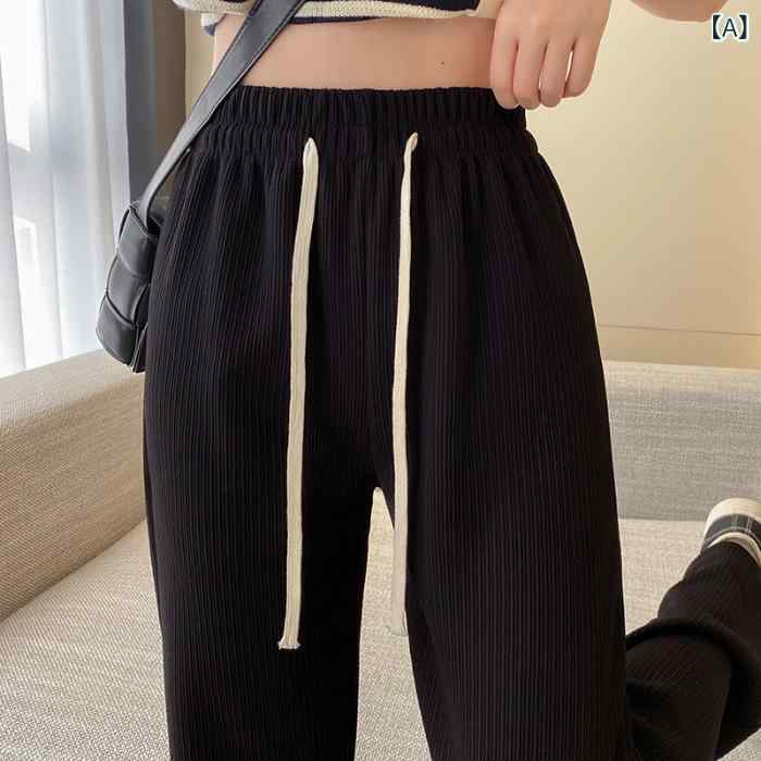 ワイドパンツ レディース ボトムス カジュアル ロングパンツ ストレートパンツ ニットパンツ ハイウエスト ポケット付き ストレッチ 軽量 薄手 普段使い 通勤 オフィスカジュアル 楽ちん 動きやすい 無地 杏 アイボリー 黒 灰