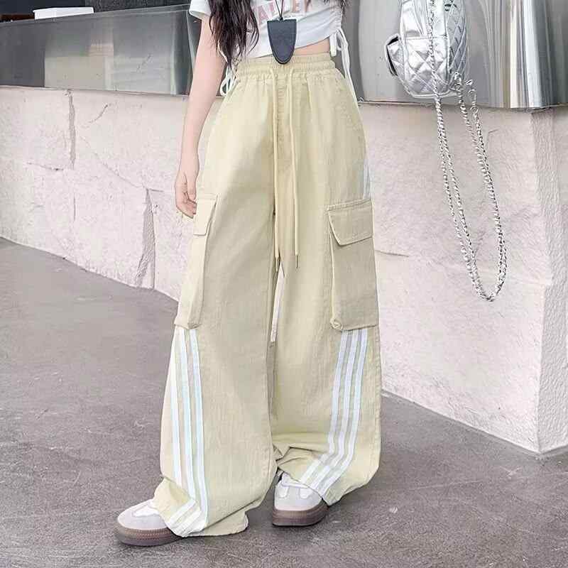カーゴパンツ 女の子 キッズ ジュニア 子供服 ボトムス ロングパンツ 長パンツ ズボン ワークパンツ カジュアルパンツ サマーパンツ ルーズ 運動 スポーツ ダンス衣装 ジャズダンス 韓流 ストリート系 普段使い 通学 ウエストゴム ナイロン ブルー