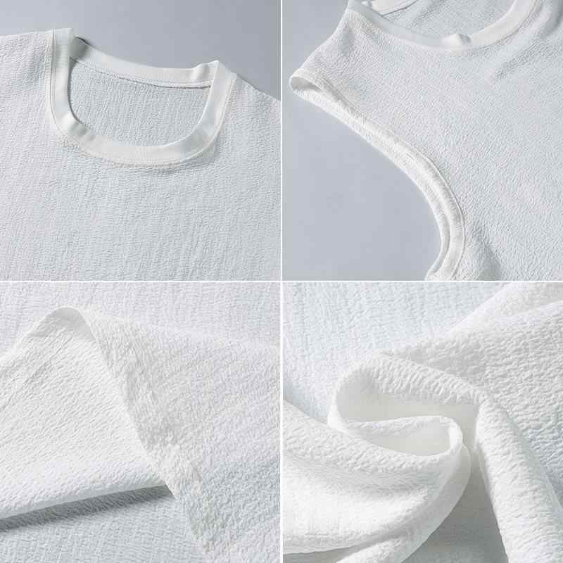 タンクトップ メンズ 男性用 ノースリーブ Tシャツ トップス インナー リネン 亜麻 接触冷感 涼しい 吸汗 速乾 通気性 伸縮性 無地 ゆったり 大きいサイズ スポーツ 運動 ランニング トレーニング カジュアル 夏 サマー ブラック ホワイト