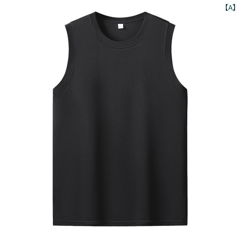Tシャツ メンズ ノースリーブ タンクトップ トップス 袖なし カットソー 丸首 クルーネック 無地 防シワ 伸縮性 通気性 カジュアル スポーツ 運動 アウトドア 普段使い 部屋着 ティーン ジュニア 春夏 ブラック ホワイト グレー