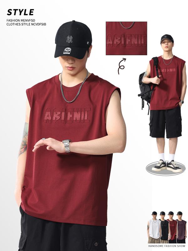 タンクトップ メンズ 接触冷感 綿 トップス ノースリーブ Tシャツ 青年 ビッグシルエット アメカジ風 カジュアル インナー 無地 シンプル 部屋着 普段使い・版型: 宽松型・パターン: 無地・主な素材: 綿70%-80%・スタイル: カジュアル・対象: 青年・加工: ノーアイロン加工・デザイン: 刺繍・雰囲気: 青春流行・裾デザイン: 直下擺・カラー展開: 黒色, 白色, ワインレッド, 紫色・サイズ展開: M（45-55kg）, L（55-65kg）, XL（65-75kg）, 2XL（75-85kg）, 3XL（85-95kg）, 4XL（95-105kg）・製品カテゴリ: スポーツベスト・厚さ: 薄手