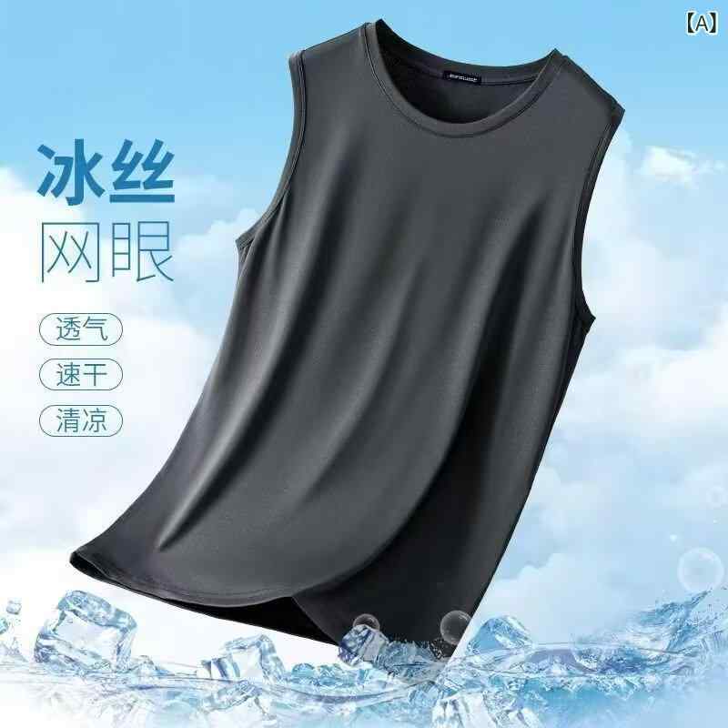 樂天商城 - タンクトップ メンズ 男性用 ノースリーブ Tシャツ カットソー 接触冷感 吸湿速乾 通気性 メッシュ スポーツ 筋トレ トレーニング ジム フィットネス ランニング ウェア インナー 運動用 カジュアル 無地 薄手 トップス 深グレー 白 黒