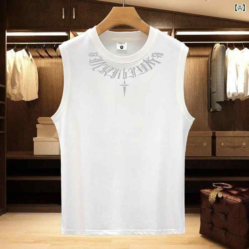 乐天商城 - タンクトップ メンズ 男性用 ノースリーブ Tシャツ トップス カットソー 袖なし インナー 運動用 スポーツ トレーニング フィットネス 筋トレ 部屋着 ルームウェア 綿 コットン 100% 厚手 250g 快適 ゆったり 大きいサイズ ホワイト ブラ