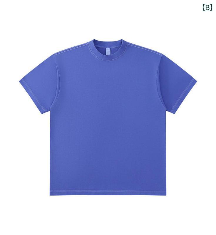 Tシャツ メンズ 男性用 半袖 丸首 クルーネック オーバーサイズ ビッグシルエット ゆったり 綿100% 厚手 320g ヘビーウェイト 無地 耐磨耗 吸湿 排汗 アメカジ ストリート カジュアル ヴィンテージ風 水洗白 青 黒 — vista 3
