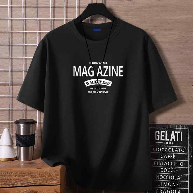 Rakuten - Tシャツ メンズ 半袖 丸首 カットソー トップス プルオーバー アメリカンレトロ ヴィンテージ風 ゆったり ビッグシルエット オーバーサイズ 厚手 高級感 綿 100% コットン プリント 英字 カジュアル 春夏 日常 普段着 ホワイト ブラック ブル