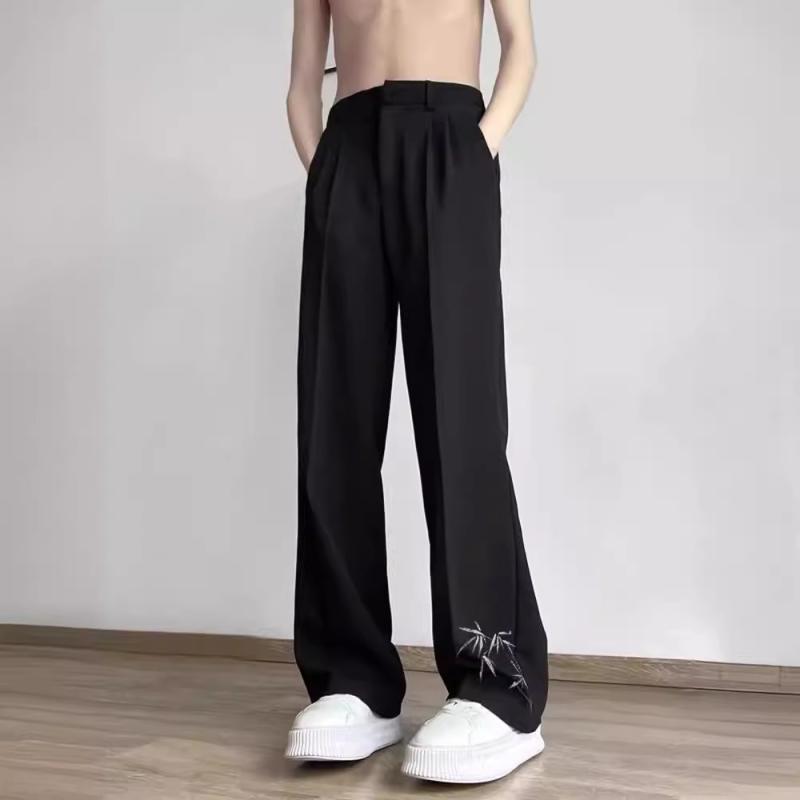 樂天商城 - カジュアルパンツ メンズ ズボン ワイドパンツ 楽ちんパンツ ロングパンツ チャイナ風 新中華風 レトロ アジアン エスニック リネン リラックス ボトムス ゆったり ストレート ドレープ感 高級感 部屋着 ルームウェア 麻 ブラック ホワイト