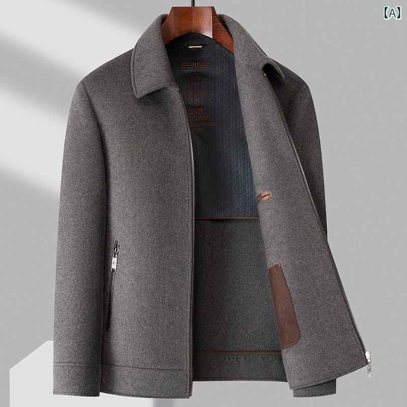 樂天商城 - ジャケット メンズ 中年 紳士服 秋冬 羊毛 ウール カシミヤ ダブルフェイス 襟付き ステンカラー ブルゾン アウター インナーダウン 羽絨 取り外し可能 中綿 ライナー付き 防寒 防風 厚手 無地 暖か ショート丈 キャメル ブラック