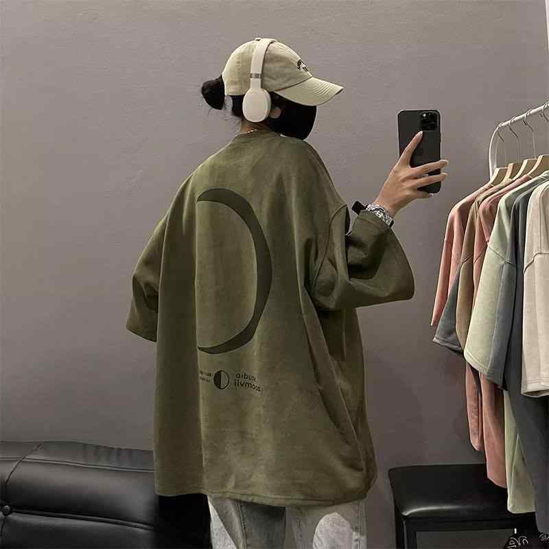 Tシャツ メンズ 半袖 カットソー トップス スエード ビッグシルエット オーバーサイズ クルーネック 抗菌 丸首 薄手 カジュアル アメカジ ミリタリー 迷彩柄 ストリート プルオーバー アーミーグリーン カーキ 杏 グレー