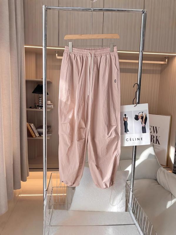 カジュアルパンツ レディース 春夏 織物 無地 普段使い 部屋着 裾ドロスト 絞り ウエストゴム ハイウエスト ポケット 伸縮性 薄手 ボトムス ズボン 長ズボン ロングパンツ 楽ちん シンプル ナチュラル 淡ピンク 米 ブルー