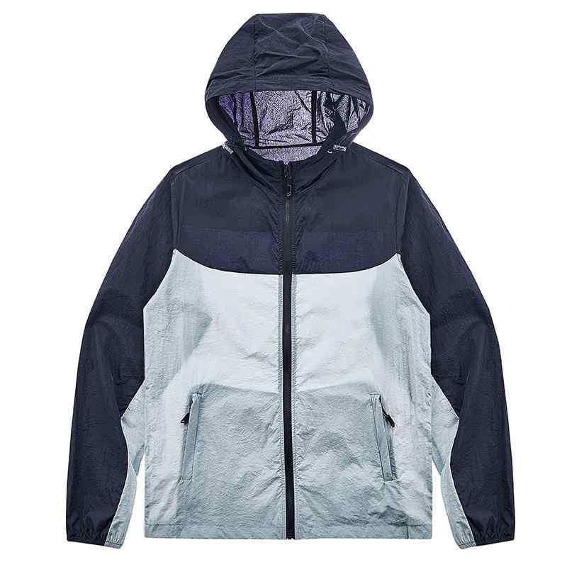 Men's Winter Jacket, Outerwear, Sun Protection, Hooded, Fishing Wear, Mountain Parka, Skin Jacket, Cooling Touch, Lightweight, Thin, Breathable, UV Protection, Two-Tone Color Blocking, Casual, Outdoor, Sporty, Sky Blue