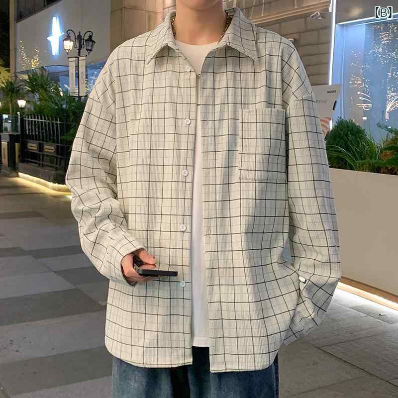 香港 風 コーデュロイ シャツ 春秋 ins 韓国 版 カジュアル 百 合 格子 シャツ コート 男性 高級 感 ロング コート remake-buddy-10641586 リメイクバディー サンプル画像2