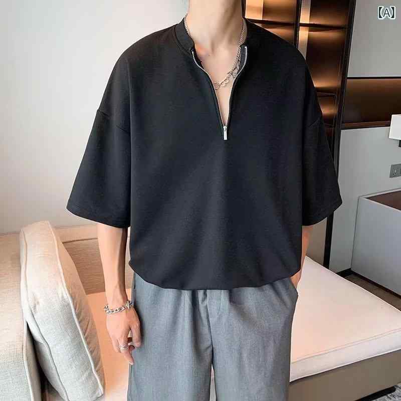 樂天商城 - アイス スーツの 夏の 9 分の ズボンの 男性の ゆったり した 韓国 版の カジュアルな ズボンの 半袖の 5 分の 袖の シャツの 潮