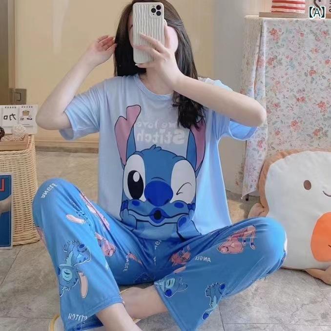 女性の ための パジャマ 夏 半袖 韓国 スタイル 春と 秋の かわいい ズボン 薄い 2025 ルーズホーム 服 セット 大きい サイズ 漫画