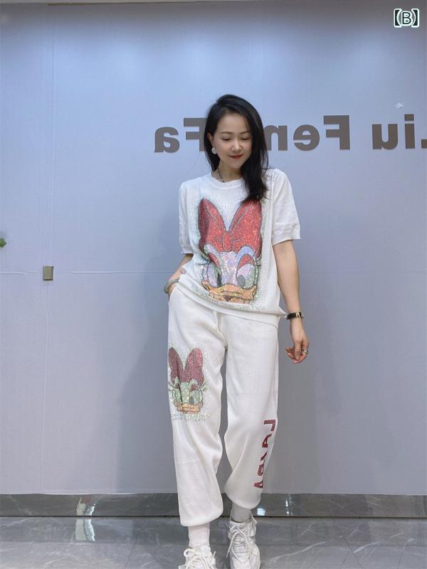 欧米の 外国 貿易の 婦人 服の 新型の ニットの 半袖の ズボンの 女性の 夏の 2つ...
