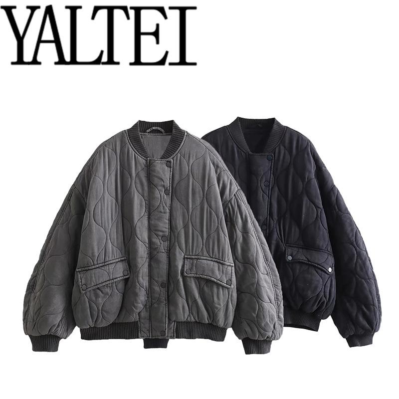 ・カテゴリ: 棉衣/棉服・主な素材: 涤纶（聚酯纤维）・着丈: 中长款(65cm<衣长≤80cm)・袖丈: 七分袖・シルエット: 宽松型・襟型: 立领・流行元素: 做旧・カラー展開: 黒色, 灰色・サイズ展開: XS, S, M, L・スタイル: 欧美风・袖型: 常规袖・柄: 3D效果・厚さ: 厚・対象: 女