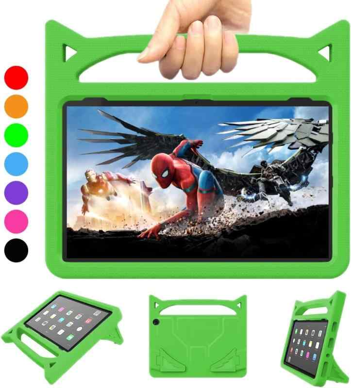 最新 Fire HD 10 / 10 plus 用 ケース 2021年/2023年販売 RIAOUR EVA タブレットカバー IPAD 10 第11世代 スタンド機能付き 取り付け簡単 傷つけ防止 衝撃吸収 軽量 子供向き (緑)