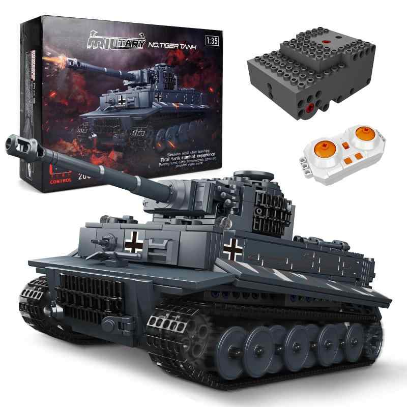 Mould King 20014 MOC技術トラ戦車積み木キット、電子ジャイロスコープと音声付き遠隔制御技術輸送車戦車積み木キット、技術積み木おもちゃキット（800+件）