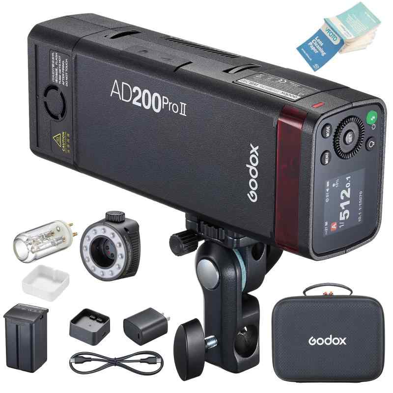 【Godox正規】Godox AD200ProII AD200Pro II ポケットフラッシュストロボ 200Ws TTL 1/8000s HSS 高速同期 内蔵2.4GワイヤレスXシステム 二重ヘッドH200II GN52とH200JII GN60付き