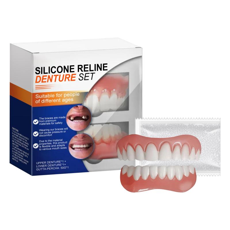 義歯修飾ブレース、SorriBemシリコーン入れ歯 Bikenda Silicone Reline Denture Set シリコン義歯 シリコーンそう入れ歯 着脱可能な美白付け歯歯がない人用入れ歯 変色しない 簡易つけ