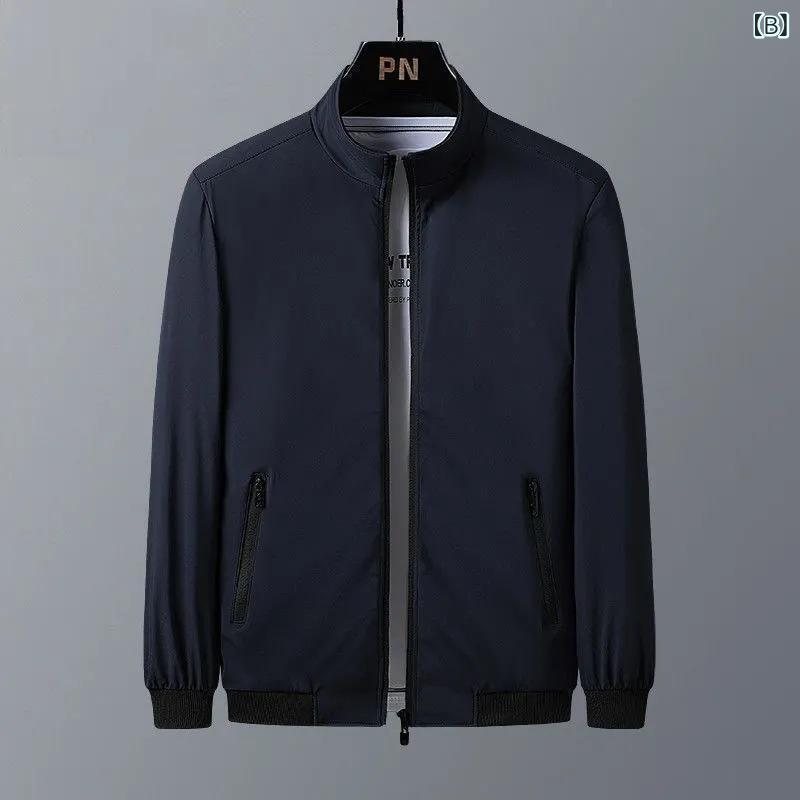 ジャケット メンズ 春秋 アウター ブルゾン 立ち襟 ジャンパー 羽織り トップス ジップアップ 紳士服 ビジネス カジュアル シニア 父親 お父さん ギフト 50代 60代 通気性 耐摩耗 プレーン 無地 シンプル ブラック ブルー remake-buddy-10665696 リメイクバディー サンプル画像3